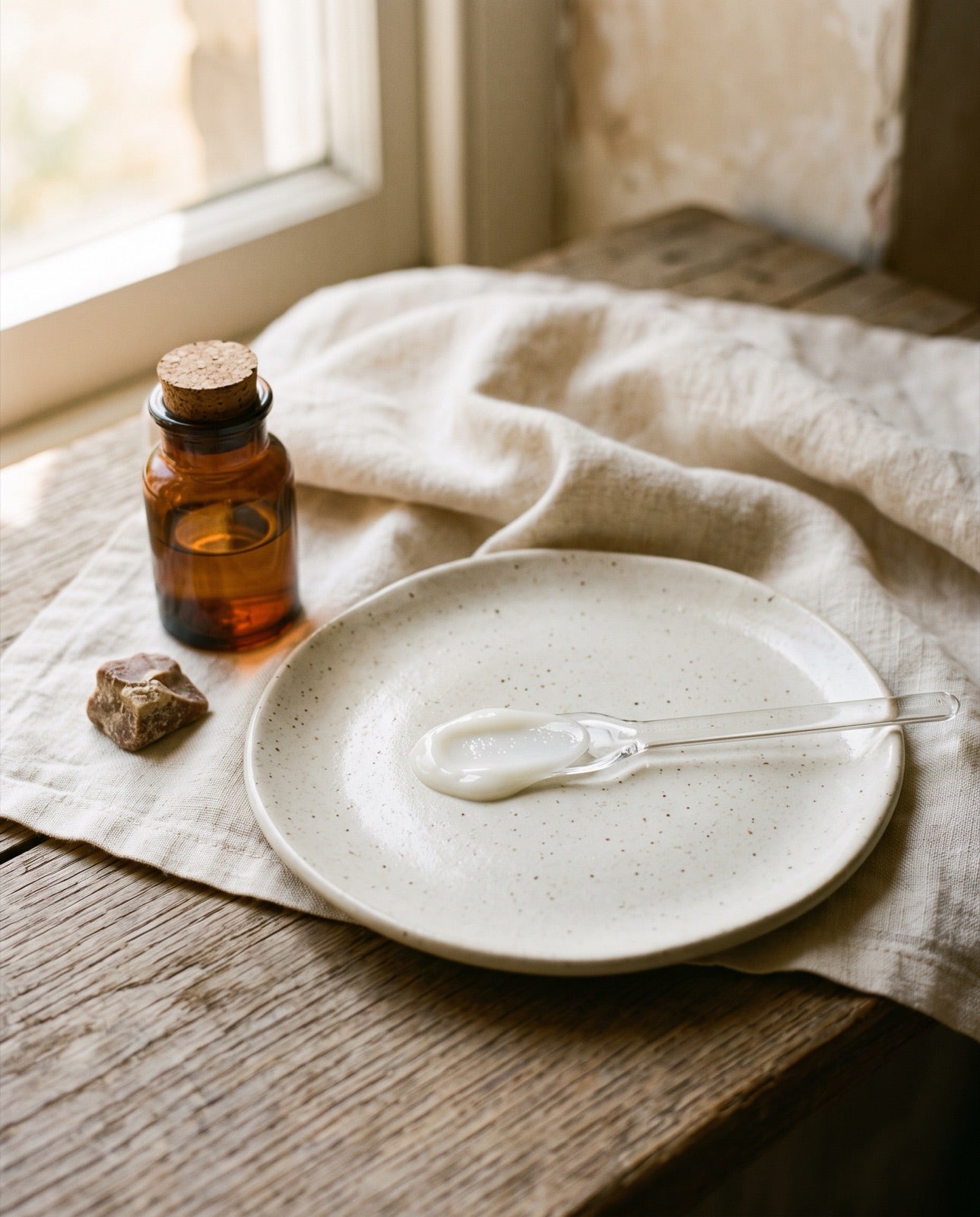 Detalle editorial de una crema de textura blanca